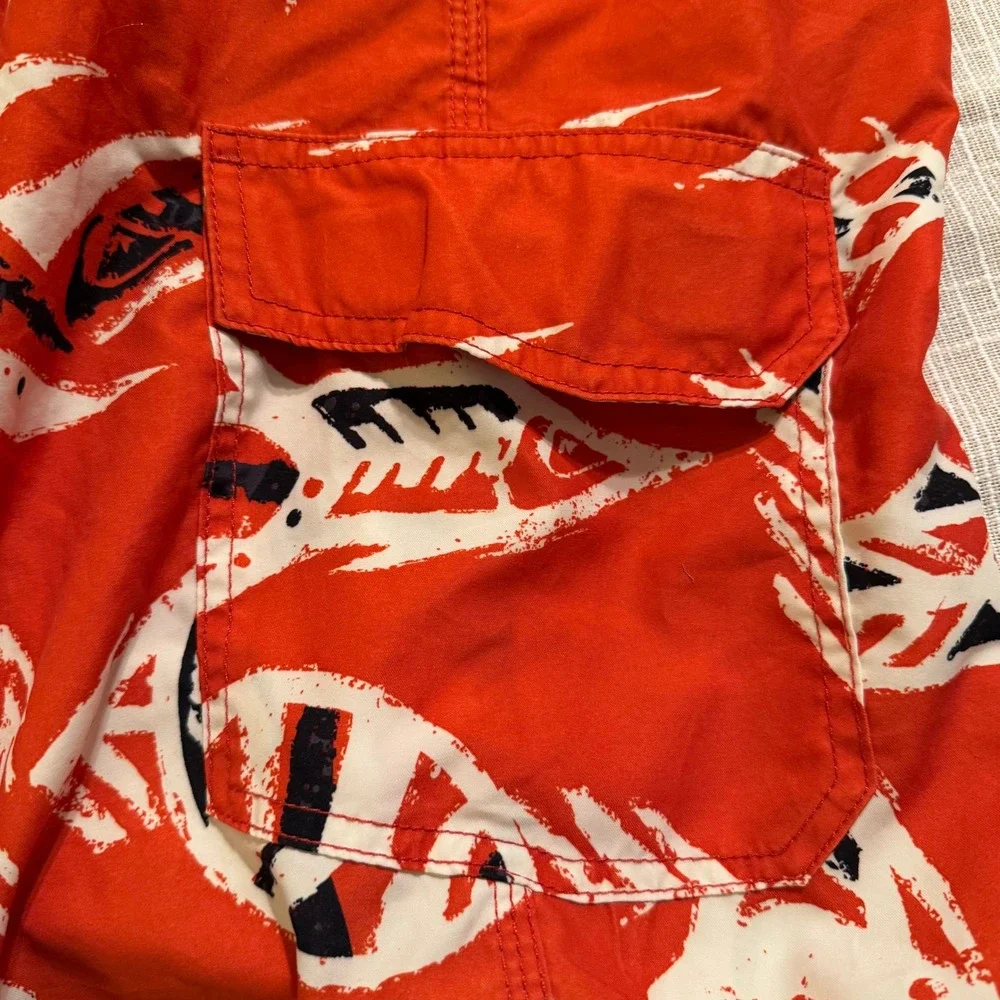 Quiksilver Mens Orange Tribal Fish Print‎ Swim Trunks Board Shorts XL 1502443